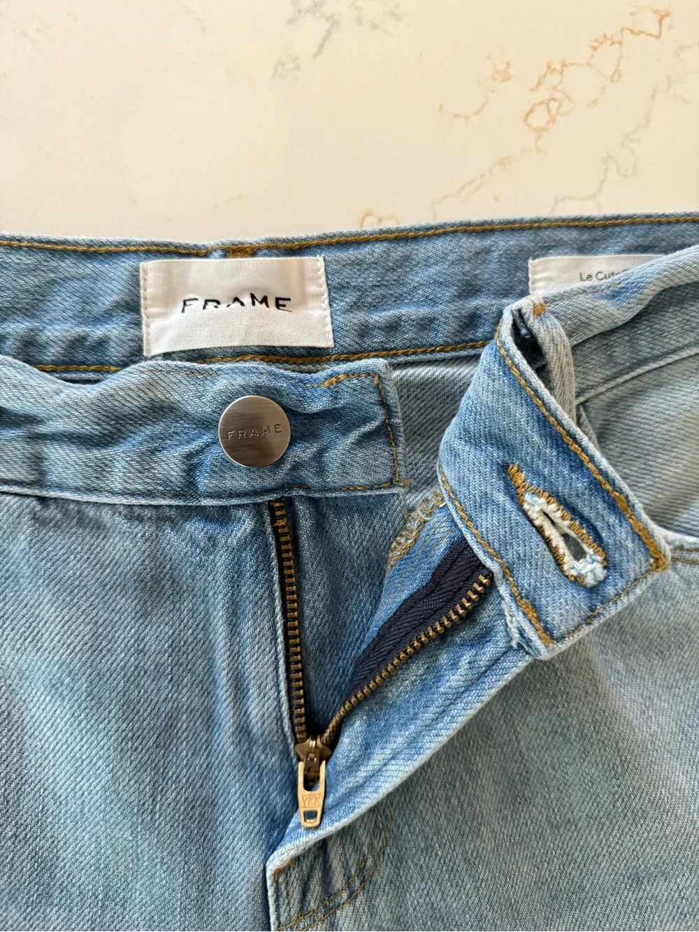 Frame Denim Light Blue Distressed Denim Shorts